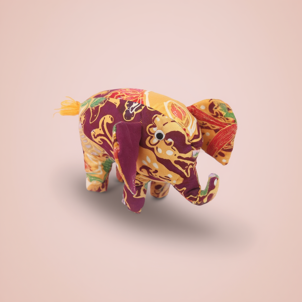 Royal Maroon Batik Elephant - Mini Handcrafted Soft Toy