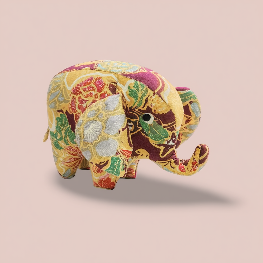 Golden Floral Batik Elephant - Handcrafted Soft Toy