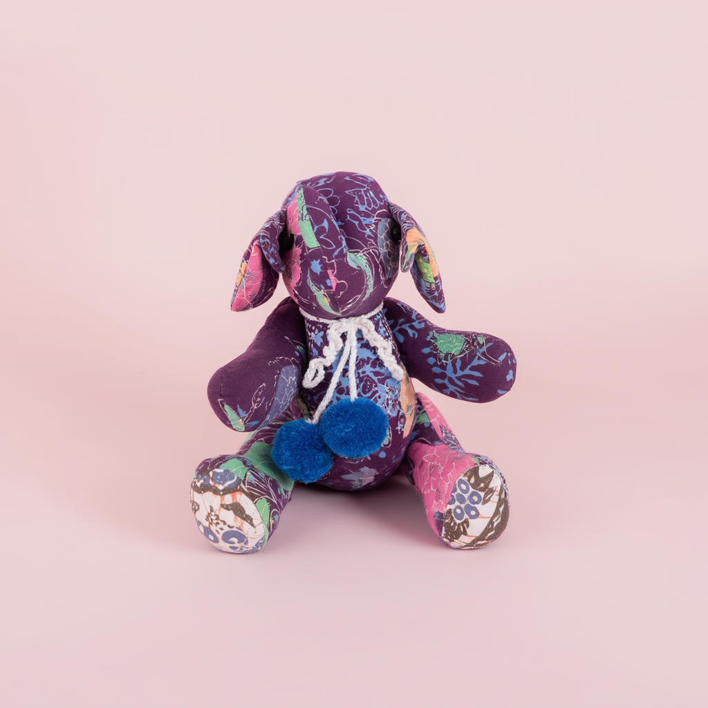 Purple Patchwork Teddy Elephant - Sitting Batik Soft Toy
