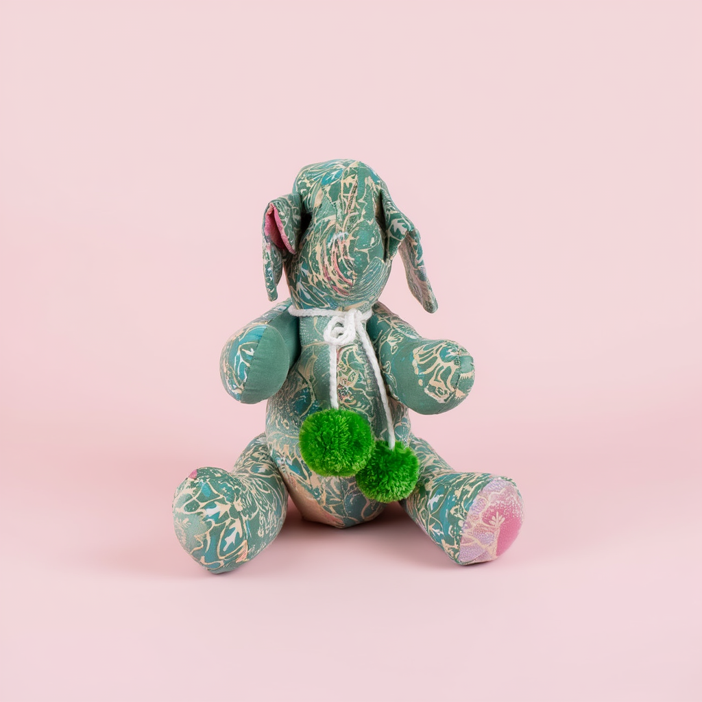 Teal Floral Teddy Elephant - Sitting Batik Soft Toy