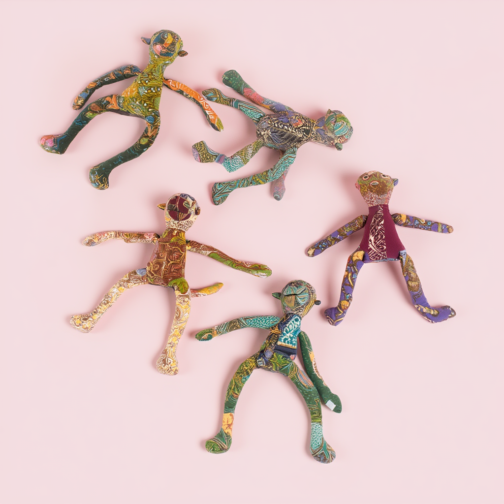 Long-Armed Hanging Batik Monkey - Velcro Hands Soft Toy